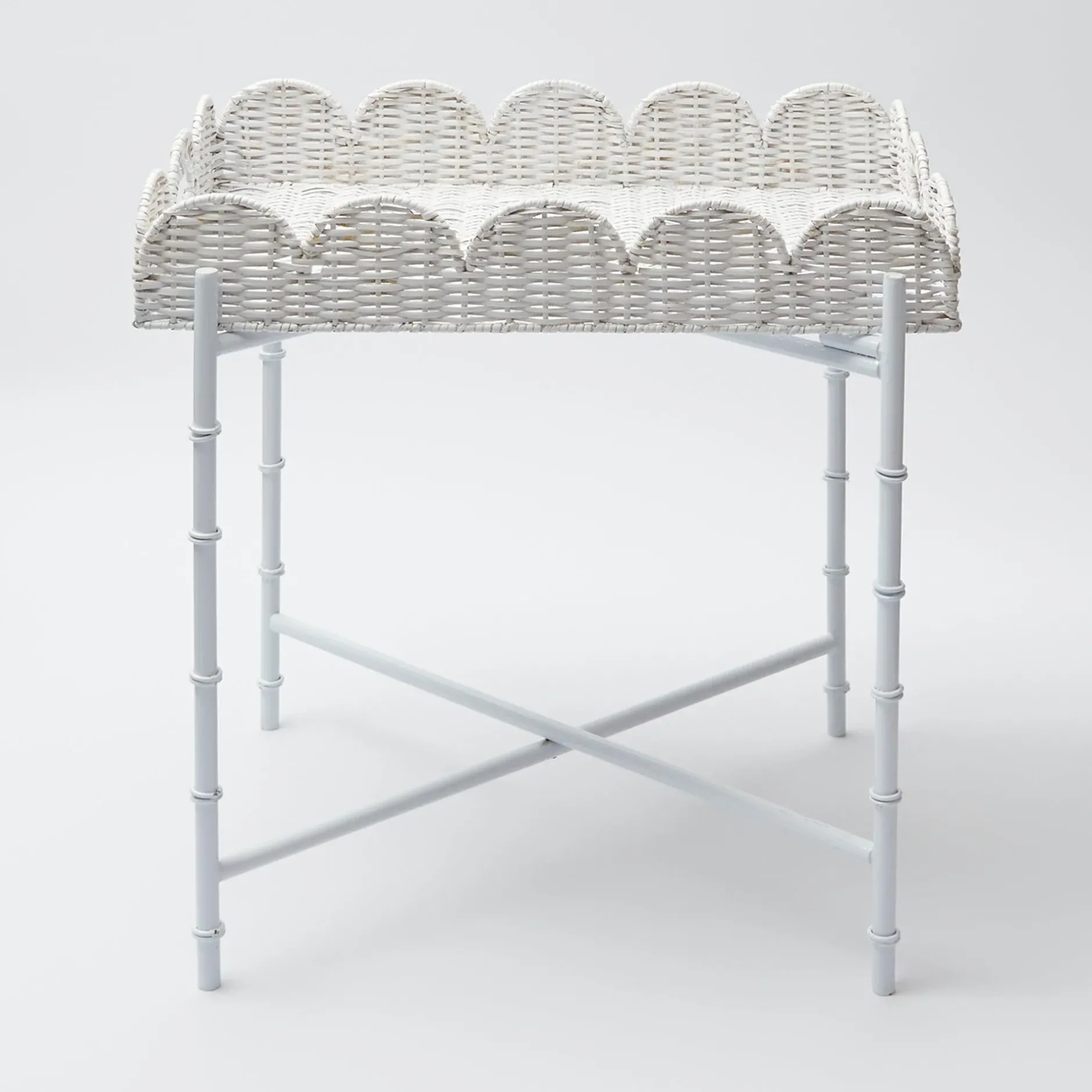 Sale Mrs. Alice White Scalloped Rattan Tray With Stand