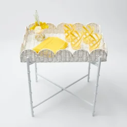 Sale Mrs. Alice White Scalloped Rattan Tray With Stand