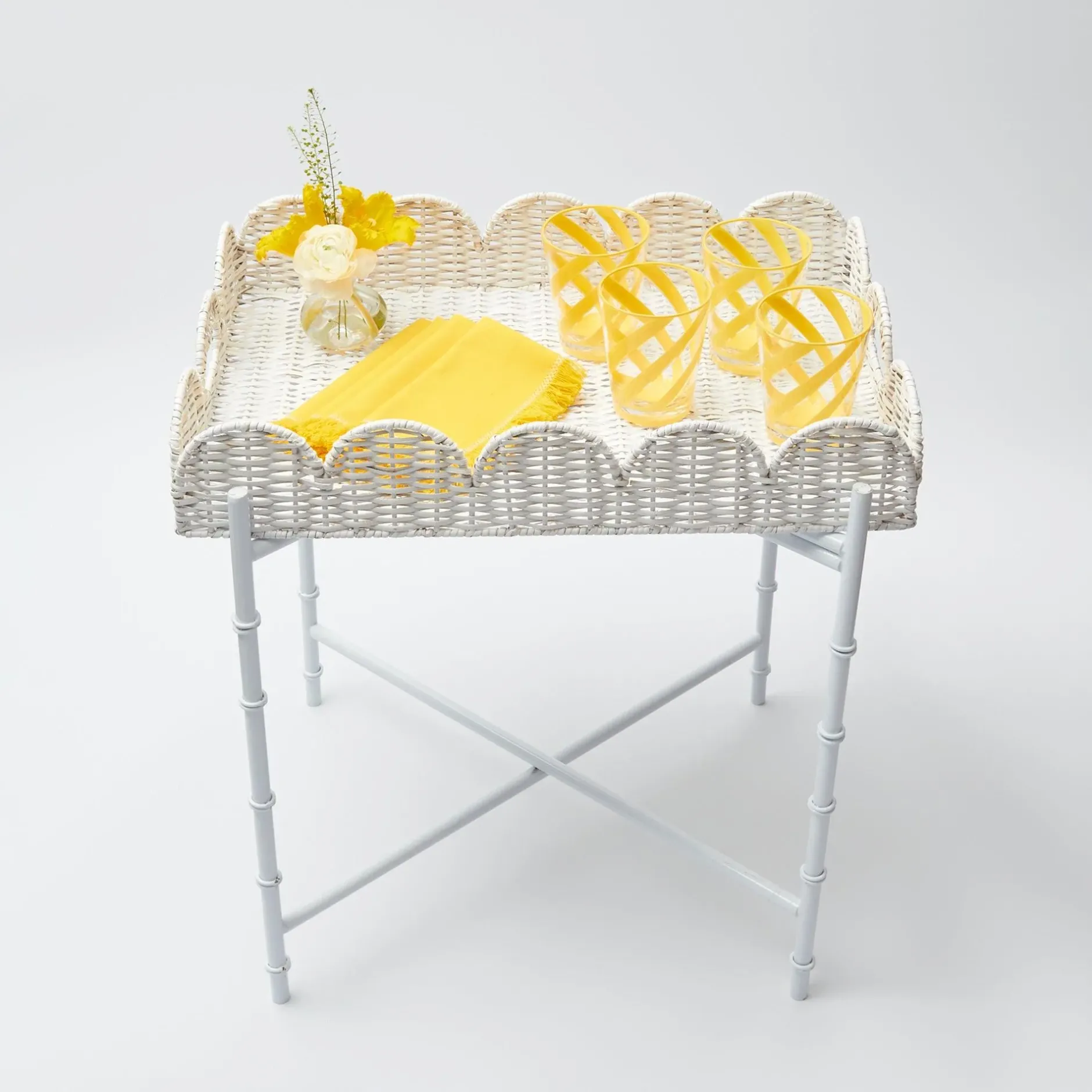 Sale Mrs. Alice White Scalloped Rattan Tray With Stand