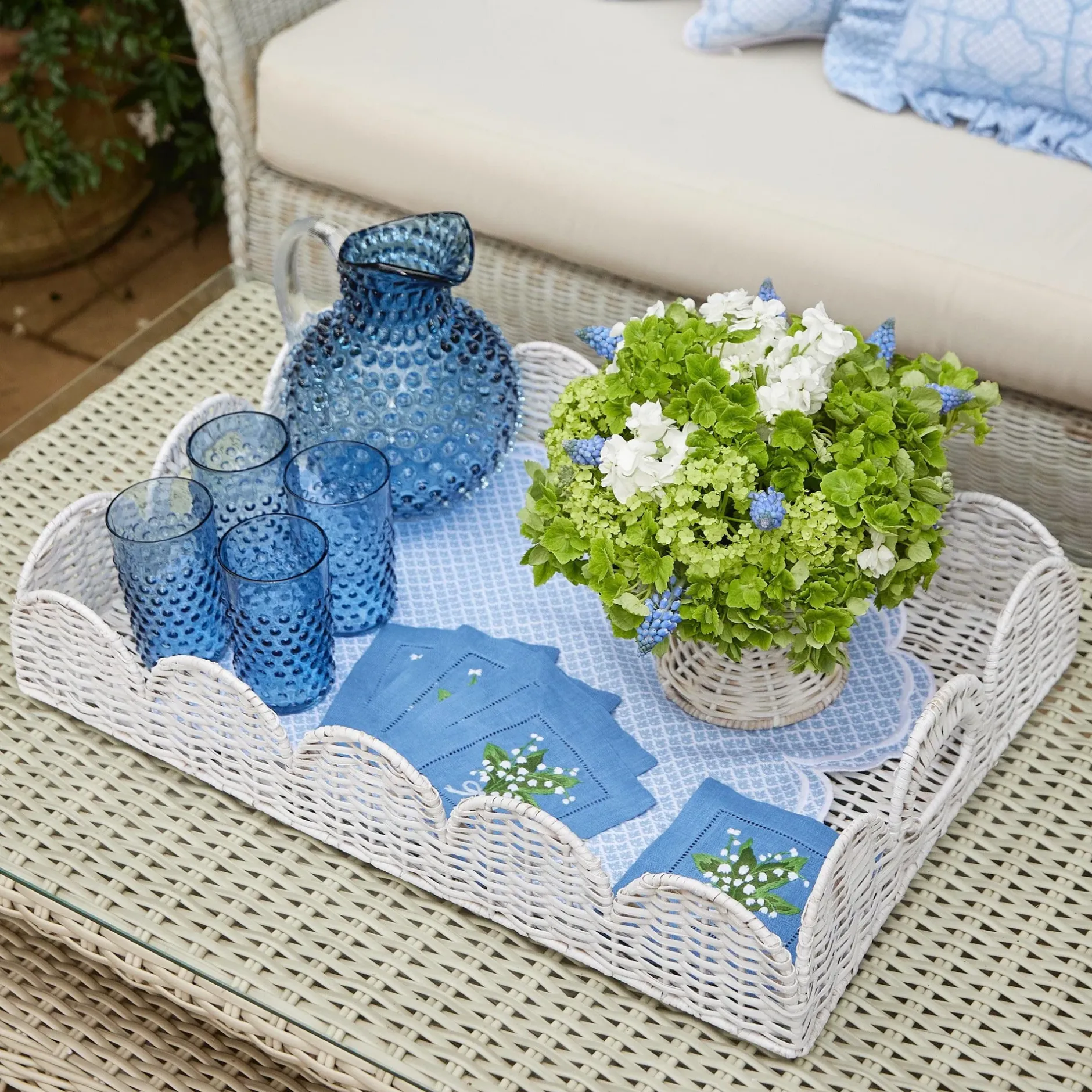 Best Mrs. Alice White Scalloped Rattan Tray