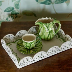 New Mrs. Alice White Small Scalloped Rattan Tray