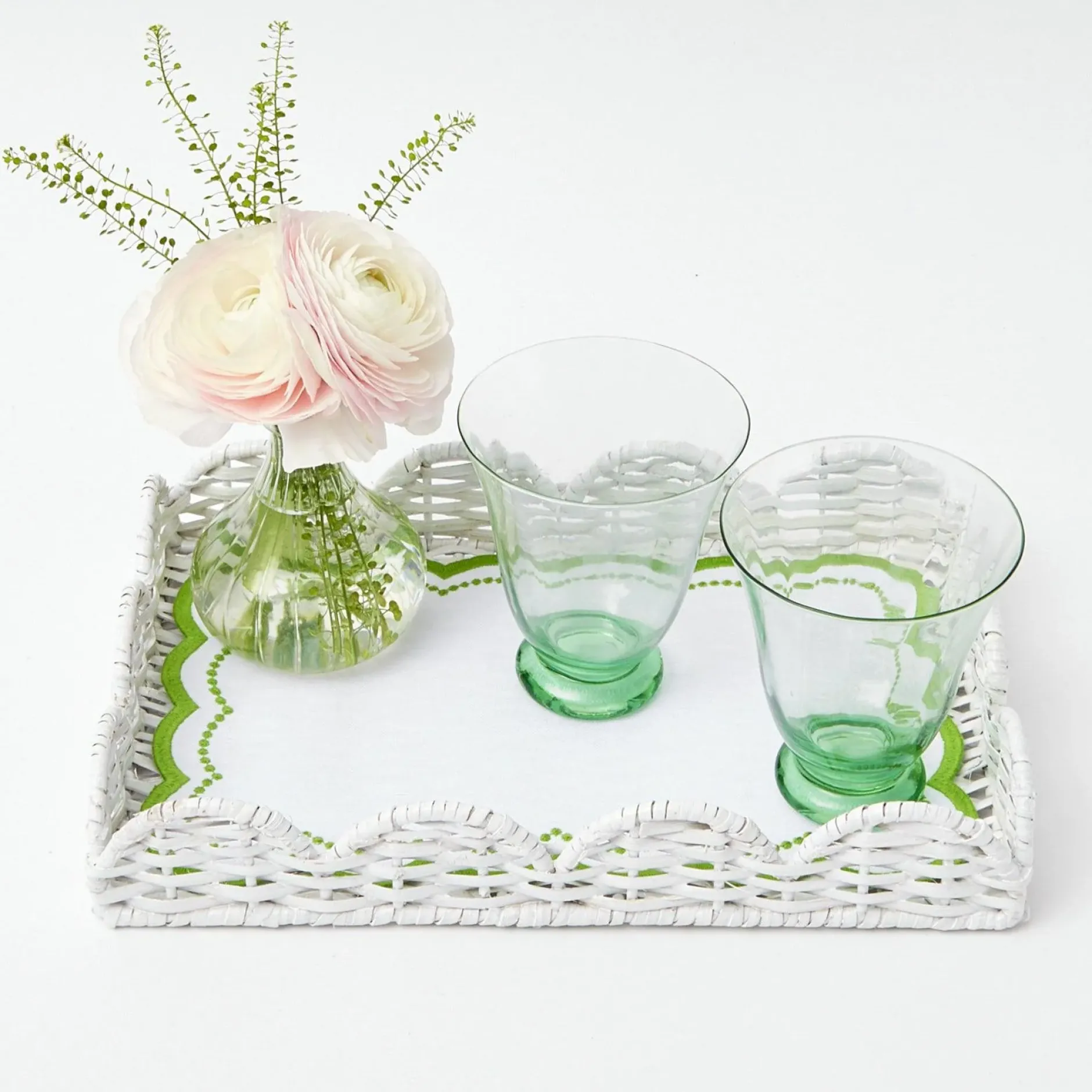 New Mrs. Alice White Small Scalloped Rattan Tray