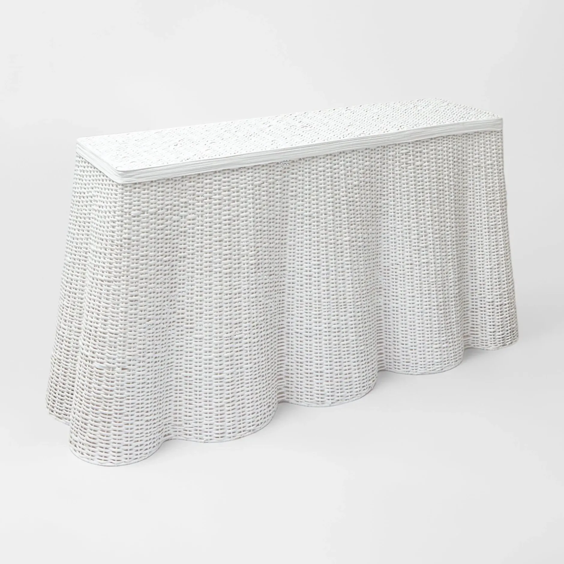 Discount Mrs. Alice White Vivienne Rattan Scalloped Console Table