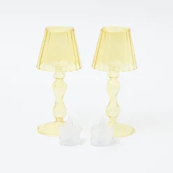 Clearance Mrs. Alice Yellow Glass Lantern Tea Light Holder (Pair) - 18Cm