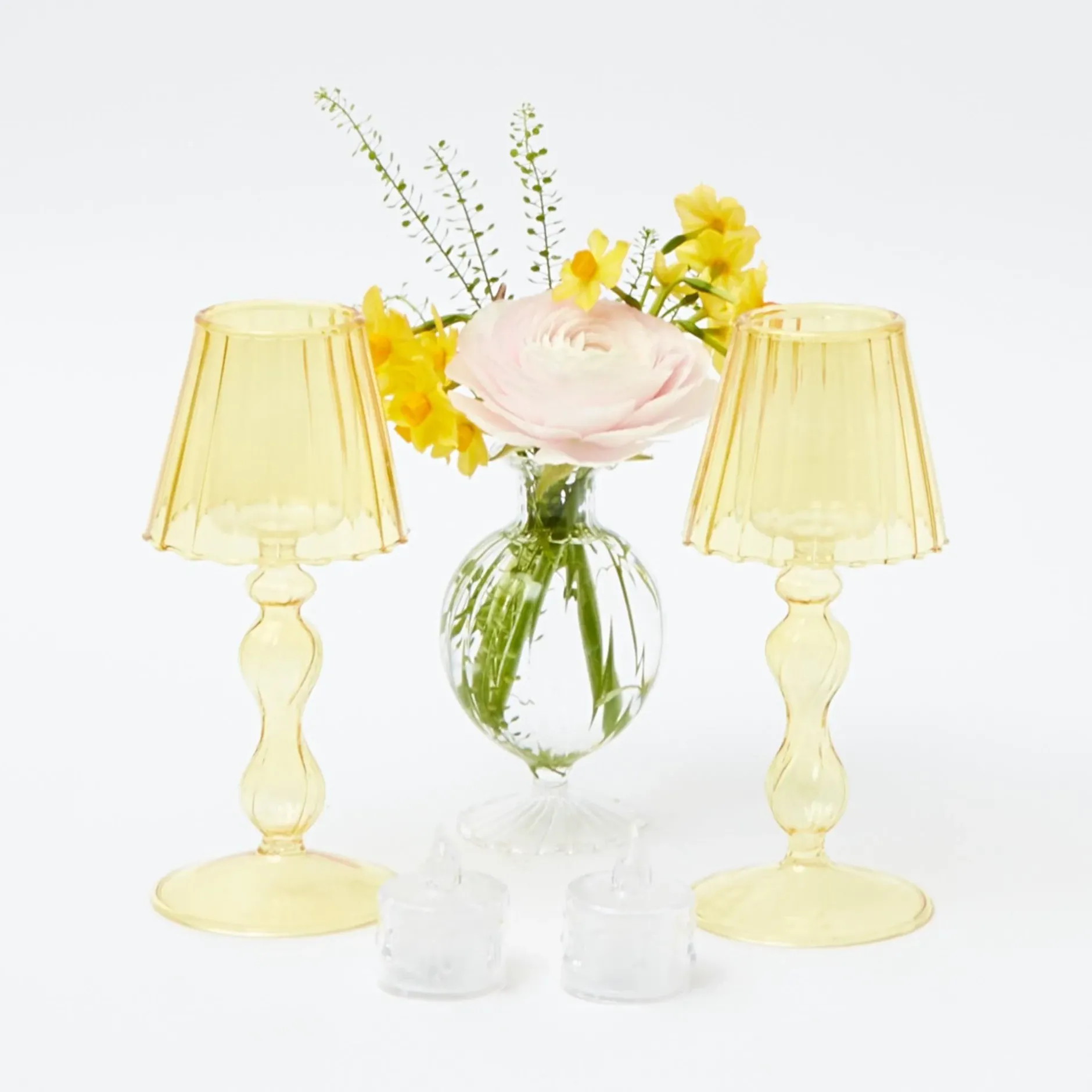 Clearance Mrs. Alice Yellow Glass Lantern Tea Light Holder (Pair) - 18Cm