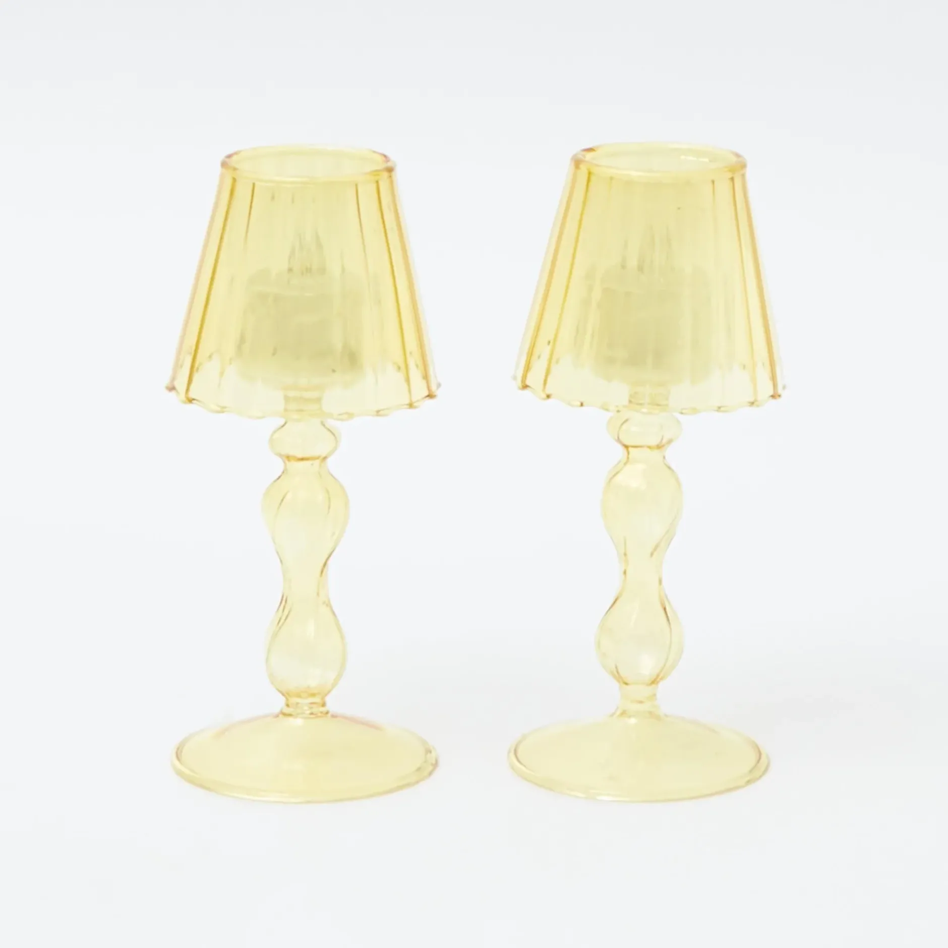 Outlet Mrs. Alice Yellow Glass Lantern Tea Light Holder (Pair) - 18Cm