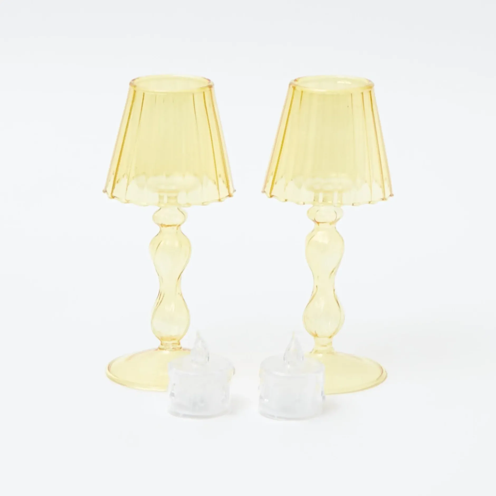 Outlet Mrs. Alice Yellow Glass Lantern Tea Light Holder (Pair) - 18Cm