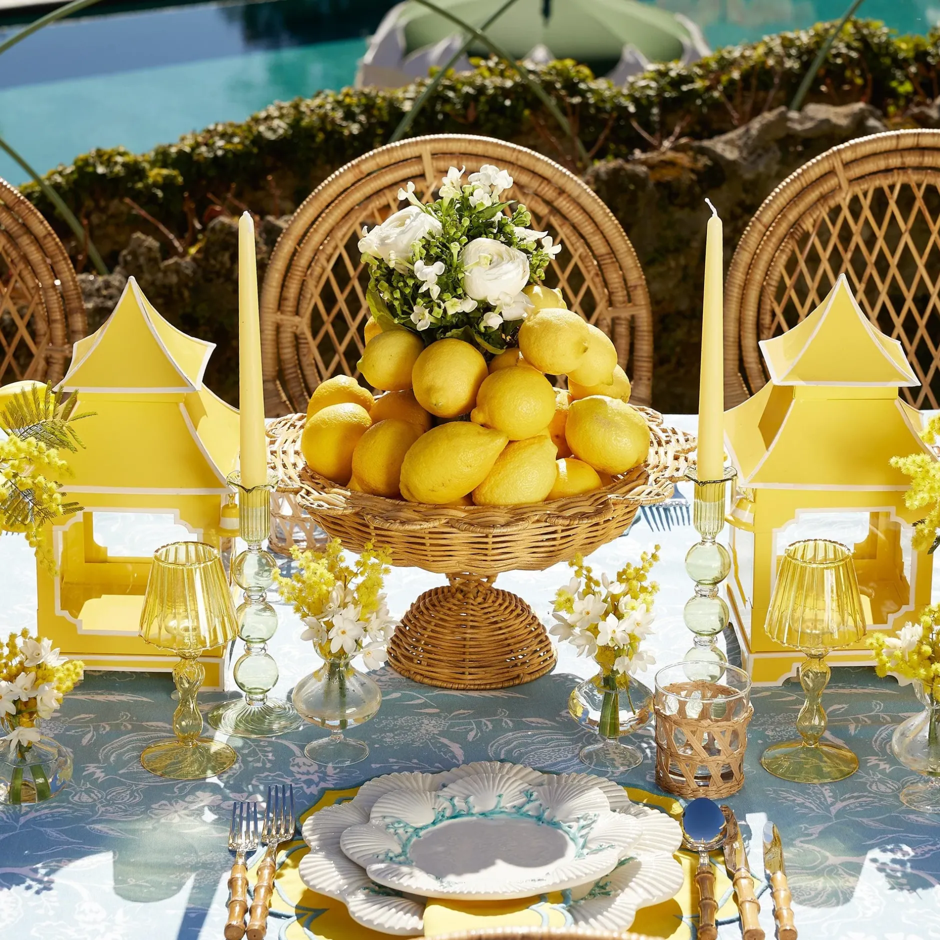 Outlet Mrs. Alice Yellow Glass Lantern Tea Light Holder (Pair) - 18Cm
