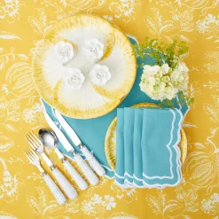 Outlet Mrs. Alice Yellow Melograno & Fleur Turquoise Linen Set