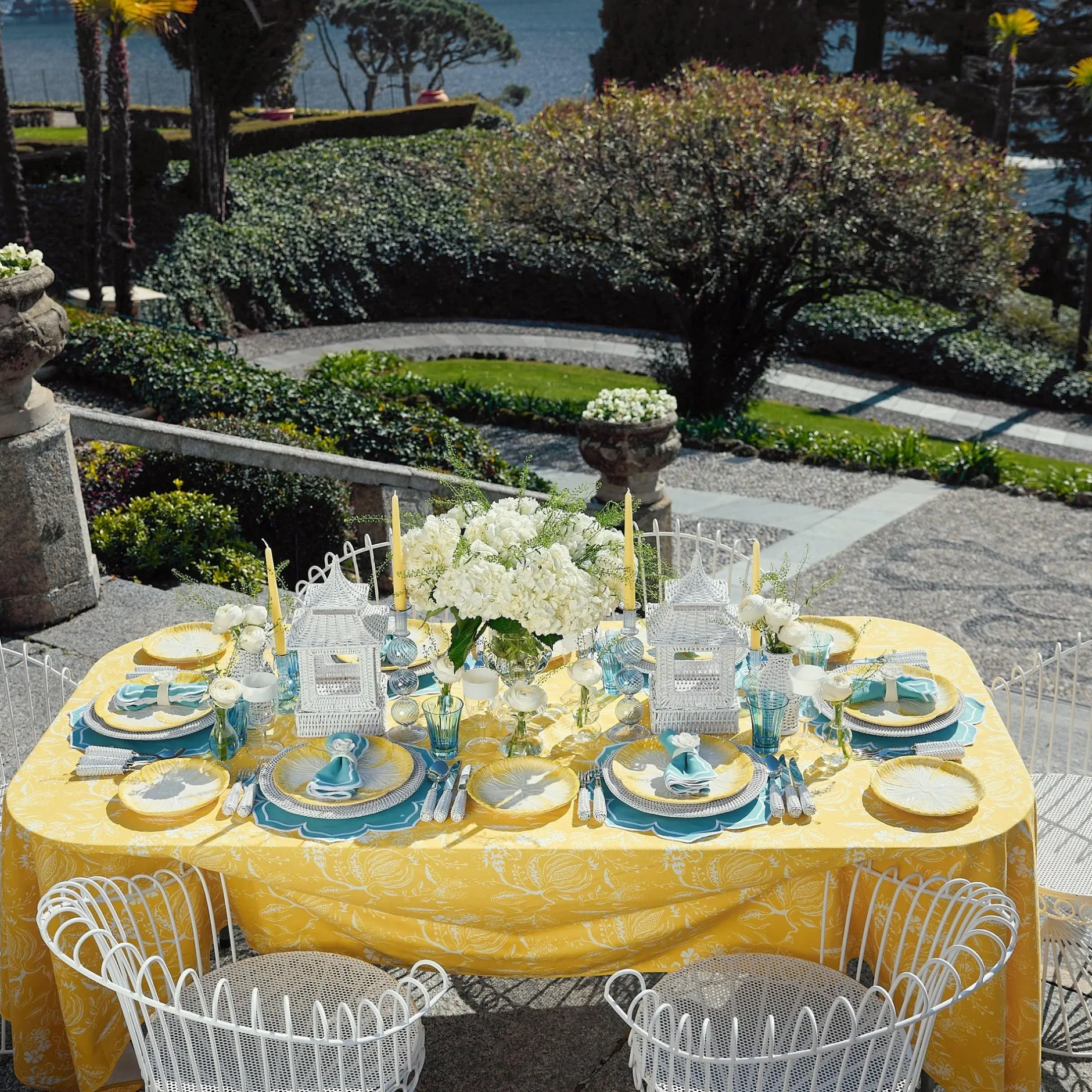 Outlet Mrs. Alice Yellow Melograno & Fleur Turquoise Linen Set